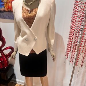 St. John Cream gold Blazer with Satin shell 10 embellished paillettes sequins